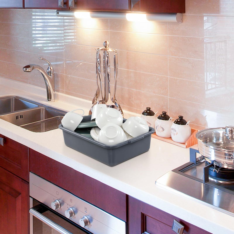 Eagrye 5-Pack Small Commercial Tote Box, 8 L Plastic Bus Box, Gray - Image 4